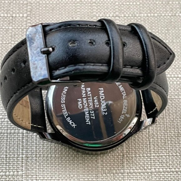 FMD Men Wristwatch Black Leather Band Analog Quartz Watch - Picture 11 of 11